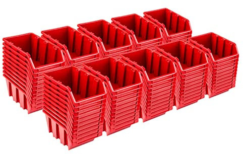Stapelboxen Set - 100x Stapelbox 70 x 100 x 155 mm – Sichtbox Stapelbox Lagerbox, Rot