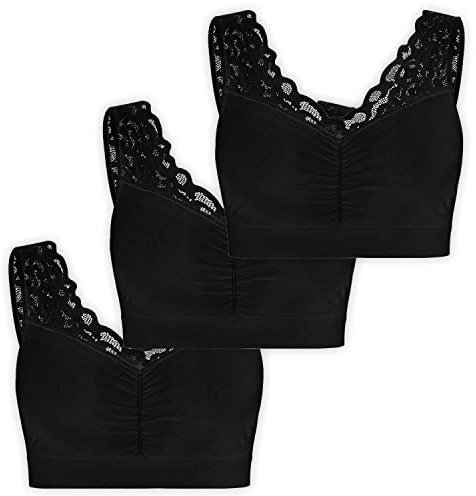UnsichtBra Spitzen Bustier Damen BH ohne Buegel | 3er Set Wohlfühl Bustiers Tops mit feiner Spitze | Bügelloser Soft Bra | Schlaf Still Büstier (l_SSS)(M)