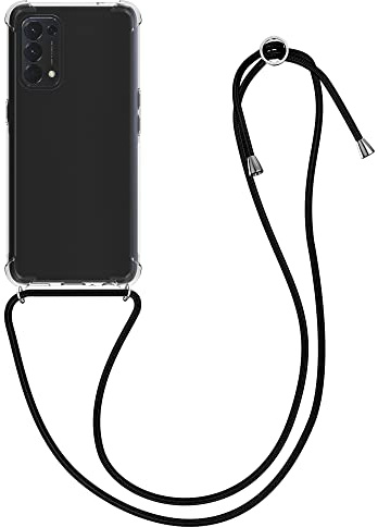 kwmobile Necklace Case kompatibel mit Oppo Find X3 Lite Hülle - Silikon Cover mit Handykette - Band Handyhülle Transparent Schwarz