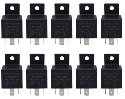 HISports 10 relè da 12 V, 40 A, 5 pin, JD2912-1Z-12 VDC, SPST per auto, camion, barca, furgone, moto, interruttori e antipasti, relè alternato, relè di commutazione