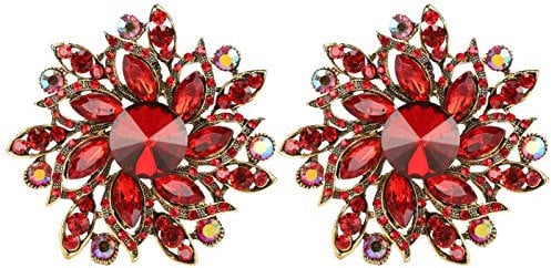 2-teiliges Blumenbroschen-Set, Vintage-Kristall-Revers-Corsage mit Schnallenstiften, Strass-Broschen für Heimwerker, Modeschmuck, Zubehör Kristall Broschen(Rot)