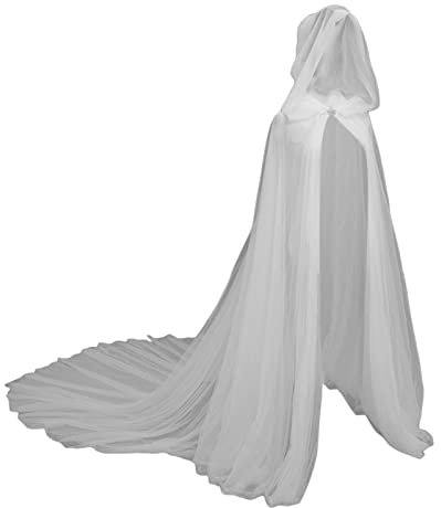 Perfeclan Kapuzen-Tüll-Umhang, Halloween Kostüm,Langer, Waschbarer, Weicher Darth Vader Kostüm Erwachsene für Halloween,Vampir, Party, Karneval, Zauberer, Weiß