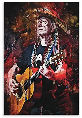 Enartly Leinwand Bilder Kunst Willie Nelson Posterbild zum Aufhängen auf Leinwand dekoratives Gemälde für Wohnzimmer Wanddekoration 30x50cm Kein Rahmen