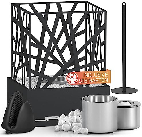 Jago® Tischkamin - Edelstahl, Bio-Ethanol, für den Innen- und Außenbereich, inkl. Steine, Schwarz - Feuerstelle, Glaskamin, Glasfeuer, Tischfeuer, Tisch-Dekofeuer (Modell 2 (21 x 21 x 30 cm))