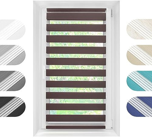 Birrke Doppelrollo Ohne Bohren/Mit Bohren 2in1 80 x 150 cm - Tag und Nacht Duo Rollo für Sonnenschutz und Sichtschutz - Doppel Rollo - Einfache Montage Braun