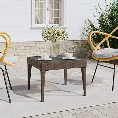 Homgoday Table d'appoint Table basse Table basse Table basse Table de salon Table à thé pour salon bureau Marron 50 x 50 x 38 cm Poly rotin et verre trempé