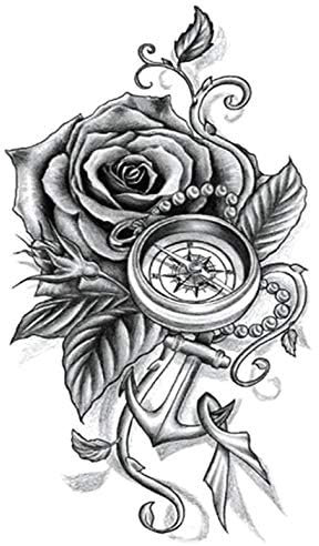 5 Pc Temporary Tattoo Sticker Creative Rose Compass Fake Tattoo Sticker