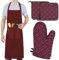 LEFUNDA® Set di 5 con 2 Guanti da Forno e 2 Presine, 1 grembiule da cucina, Cotone, Resistenti al Calore, Guanti da Griglia Antiscivolo, Presine in Cotone per Arrostire, Cucinare, BBQ, Morbida (Rosso)