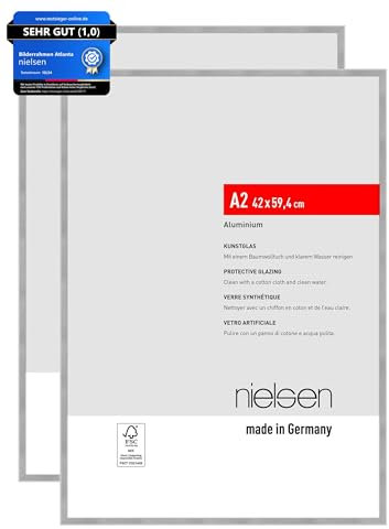 nielsen Bilderrahmen, 42 x 59,4 cm (A2) (2er Set), Aluminium, Silber matt, Posterrahmen zum Aufhängen im Hoch- & Querformat, bruchsicheres Kunstglas, Atlanta