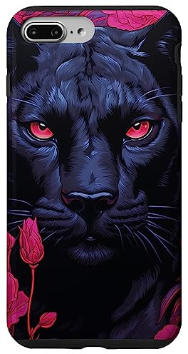 Hülle für iPhone 7 Plus/8 Plus Schutzhülle für Mobiltelefon, Motiv: Panther, Blumenmotiv, Pink