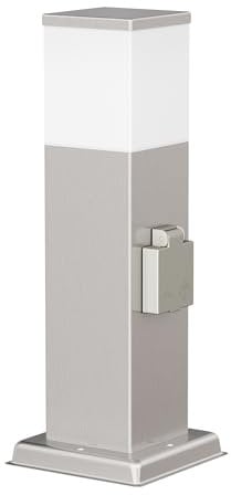 ledscom.de Borne d'éclairage POLLY pour l'extérieur, 35cm, chrome, prise de courant, ampoule G9 incluse, 501lm, blanc chaud