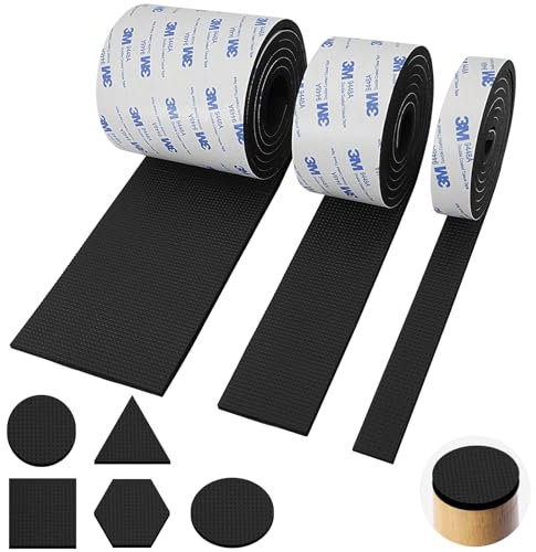 TRUEIN Non Slip Furniture Pads Floor Protectors, 3 Rolls 150cm/59in Rubber Furniture Pads, Cuttable Anti Slip Scratch Pads, Self Adhesive Table Chair Leg Floor Protectors, For Furniture and Appliances
