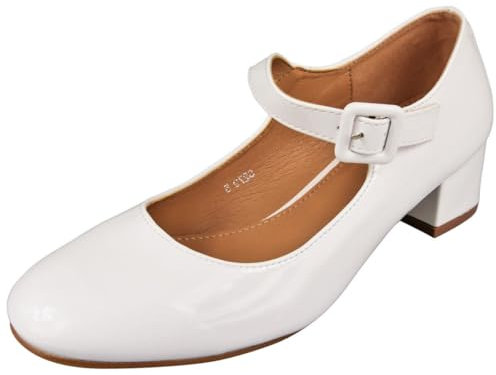 LoudLook Ladies Dance Court Shoes Womens Mary Jane Comfy Dolly Buckle Casual Work Size White 5