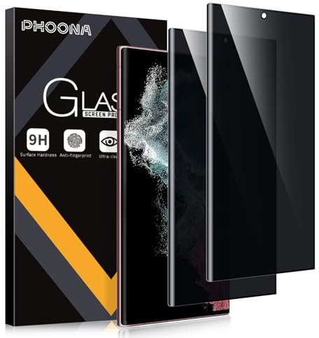 Phoona 2 Pièces Anti-Espion Verre Trempé pour Samsung Galaxy S22 Ultra, Privacy Protection D'écran pour Samsung S22 Ultra, Anti-Peeping, Anti-Spy, Dureté 9H, Anti Rayures Film Protection
