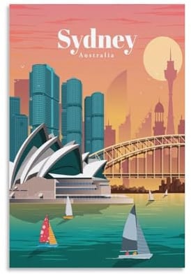 Jdheeh Vintage-Poster auf Leinwand, Motiv: Sydney, Australien, 20 x 30 cm