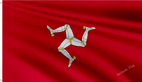 Kaiheok Flagge Isle of Man, 90 x 150 cm, aus Polyester mit zwei Metallösen, Leinenkopf und Doppelnähten, lebendige Farbe und UV-beständig.
