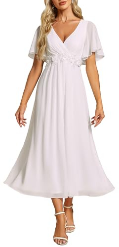 Ever-Pretty Robe d'Invité de Mariage Femme Appliqué Manches Volantées Col V Mousseline EG02093