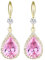 Linawe Rosa Schmuck Set Damen - Gold Hängende Ohrringe mit Kristall Diamanten - Pink Modeschmuck für Hochzeit und Alltag