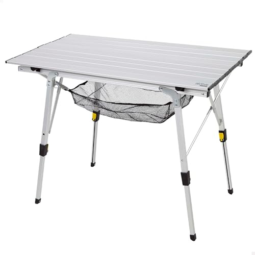 AKTIVE Klapptisch, 90 x 51 x 45/70 cm, Teleskopbeine, rutschfeste Stopper, Tischplatte und Struktur aus Aluminium, trägt 30 kg, abnehmbares Netz, Klapptische, Camping, Strand, Picknick (63052)