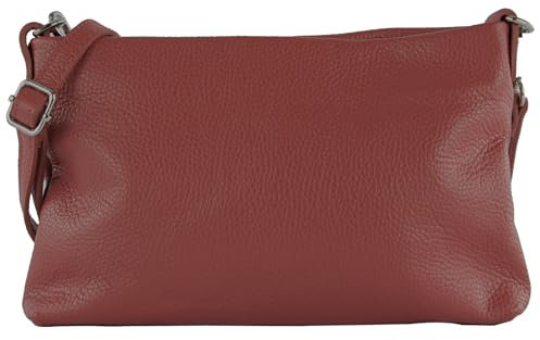 modamoda de T258 Damen Leder Umhängetasche Clutch Kosmetiktasche handmade in Italy, Farbe:Purpurrot