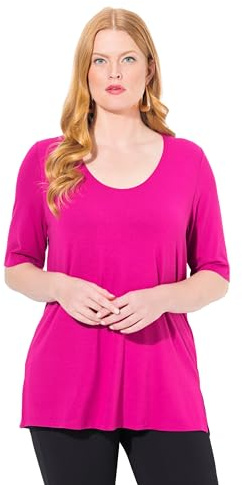 Ulla Popken Damen T-Shirt, Doublelayer T-Shirt, vorne doppellagig, V-Ausschnitt, Halbarm (1er Pack)