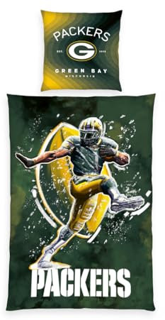 Herding Bettwäsche NFL Packers, Kopfkissenbezug ca. 80 x 80 cm, Bettbezug ca. 135 x 200 cm, Mit Markenreißverschluss, 100% Baumwolle/Renforcé