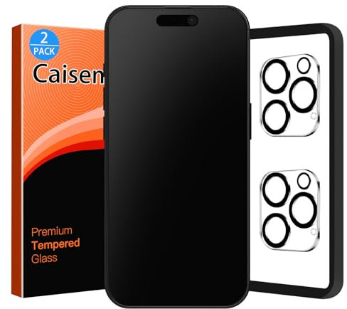 Caisemo 2 Pack Matte Glass Screen Protector for iPhone 15 Pro with 2 Pack Camera Lens Protector and Easy Install Tool, Anti-Glare, Anti-Fingerprint, Silky Smooth