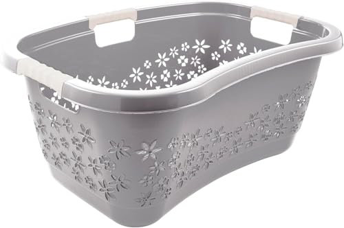 Premium Wäschekorb 50 L ergonomische Form - Soft-Touch-Griffe - großer Korb grau