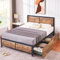 VECELO Double Bed Frame with Storage, 4FT6 Heavy-Duty Platform with Rustic Vintage Wood Headboard and 4 Drawers, No Box Spring Needed, Noise-Free Anti-Slip, Easy Assembly