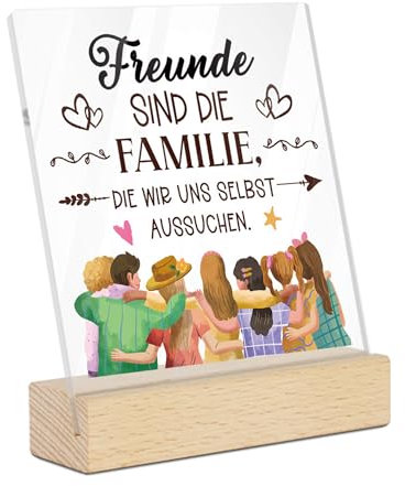 Putuo Decor Acryl Deko Schild - Freunde sind die Familie, die wir uns selbst aussuchen, Tischdeko mit Holzsockel, Geschenk für beste Freunde, Freundschaftsgeschenk, Geburtstag, Dankeschön