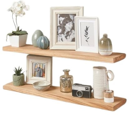 Fox& Gran Handcrafted Oak Floating Shelves – Pack of 2 – Solid Wood Wall Mounted Shelves for Storage & Display – Stylish Wooden Floating Shelves for Home & Office – Oak Shelves for Wall (40cm)