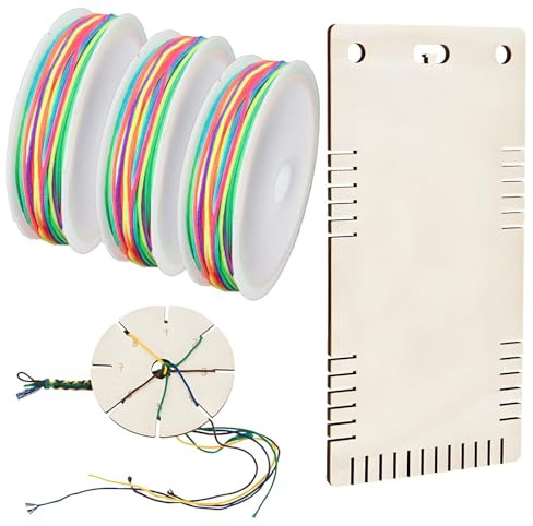 Nylonschnur für Armbänder, 3 Rollen 0.8mm X 10m, Paracord mit 2 Armband Strickscheibe, Schnur für Armbänder, Nylonfaden, 8 cm Flecht-Scheibe, Braiding Disk, Nylon Perlenschnur, Satinkordel