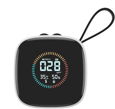 PM2.5 Detector, Air Quality Monitor, Portable LED Display, Small & Rechargeable, (7x7x3.2cm), Indoor Humidity Tester For Bedrooms, Living Areas, Work, Home Use