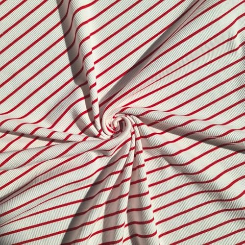 PAWOTEX Ripp jersey Rippjersey Stoff Meterware Rib Jersey Bedruckt Streifen Ribstrick Elastische Gerippter Jerseystoff Ökotex baumwollstoff für Bekleidung Kinder, Mädchen Tops Mützen Schals 100x50cm