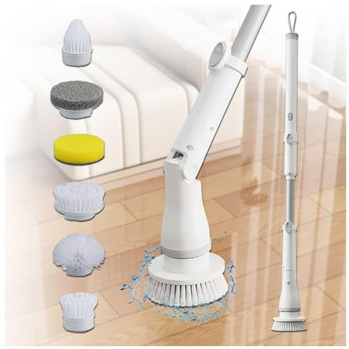 HJXBD888 Escoba De Limpieza Electrica 6 en 1, con 2 velocidades Ajustables, Mango Ajustable Fregadora Electrica para Baño, Suelo de Baldosas y Coche