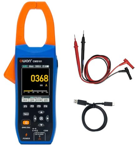 Pinza amperimétrica digital OWON con pantalla LCD IPS de 2,8 pulgadas, función de osciloscopio CA/CC 3 en 1, medidor de corriente de rango automático de 20 000 cuentas de verdadero valor eficaz