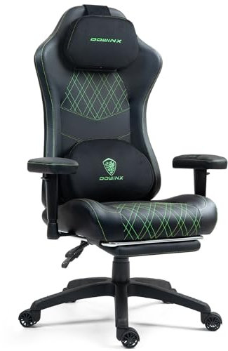 Dowinx Sedia da gioco con massaggio e riscaldamento, sedia ergonomica per computer con cuscino a molle insacchettate, supporto lombare e poggiapiedi regolabile, nero e verde
