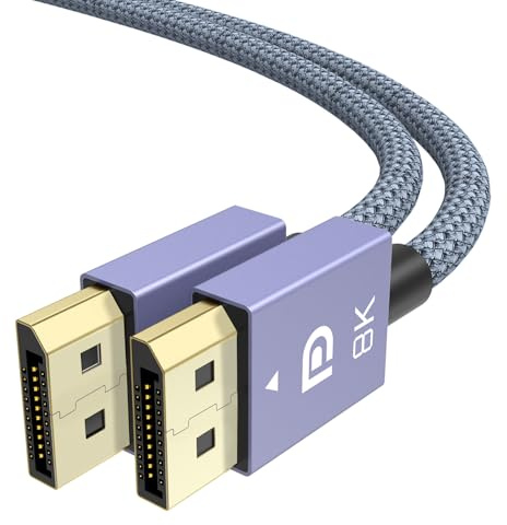 Mugust Nylon Display Port 1.4 Cable, 32.4Gbps High-Speed, 8K@60Hz, 4K@120Hz/144Hz,2K@240Hz/165Hz, Dynamic HDR and 3D, Gold-Plated Plugs, 2m (Purple Gray, 2m)