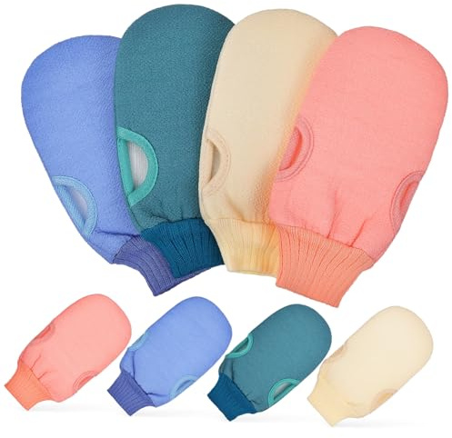 WRITWAA Peelinghandschuhe 8 Stück Duschhandschuhe mit Peelingfunktion Körperpeeling Badehandschuhe Elastische Bündchen Daumenöffnung Wiederverwendbar für Damen Herren Badezimmer