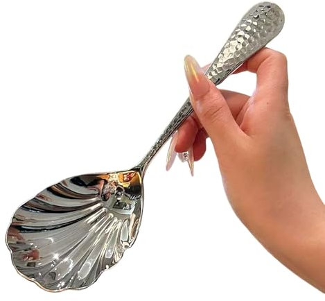 Shell Shape Stainless Steel Sugar Spoon for Dessert Tiny Jelly Spoon Salt Spoons Mini Espresso Tea Vintage Stirring Spoons for Spice Chocolate, Jam, Dishwasher Safe