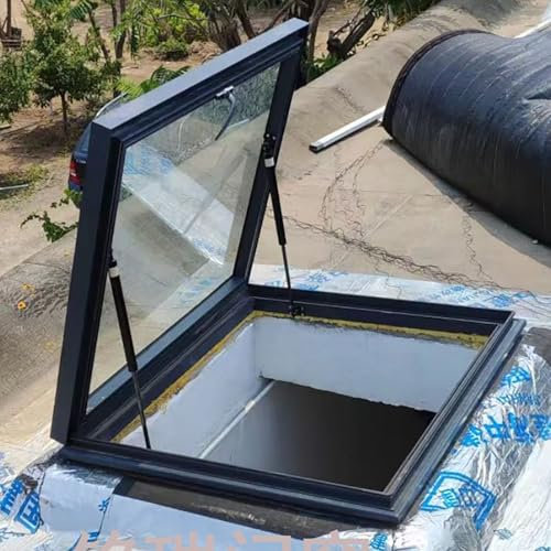 Trappe d'accès au Toit pour puits de lumière extérieur avec vérins à gaz et hublot antivol pour entrepôts commerciaux | Porte de Plafond Horizontale sécurisée (86 x 71 cm)