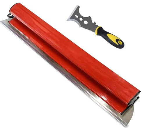 KATKLIU Set Spatola 2 Pezzi – Spatola Livellatrice da 60cm per Pareti e Soffitti + Raschietto Multifunzionale 16 in 1 in Acciaio Inox – Utensili Professionali per Ristrutturazione & Fai-da-te