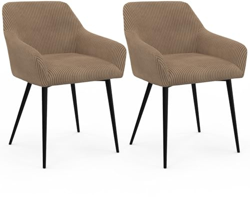 IDMarket - Set aus 2 Esszimmerstühlen, Tischsesseln Jany aus taupefarbenem Cordvelours