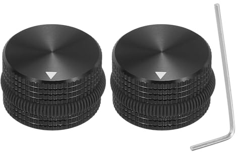 sourcing map 2Pcs Aluminium Potentiometer Knobs, 1/4(6mm) Volume Audio Control Knobs 15.5mm x 25mm Potentiometer Screw Type for Guitar Bass with Black Rubber Ring and Wrench, Black