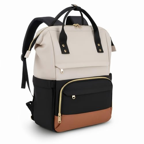 Makdly Laptop Backpack Women 15.6 inch, Rucksack Bag Womens with USB Port and Luggage Strap, Waterproof Fashion Laptop Computer Bag for Teacher College Work Uni School Travel, Gift for Women and Men
