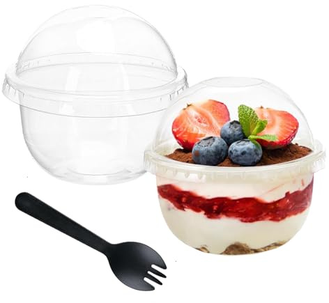 ONEINHE 50 Pcs Dessert Cups with Lids and Spoons, 250ml Round | Dessert Containers Parfait Cups for Pudding, Mousse, Yogurt Fruit and Ice Cream