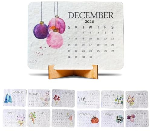 Pflanzbarer Samenkalender 2026, umweltfreundlicher pflanzbarer Liebessamenkalender 2026, 12 Monate nachhaltiger Monatsplaner für Geschenke, Gartenarbeit, grünes Leben Heimdekoration und das Hinzufügen