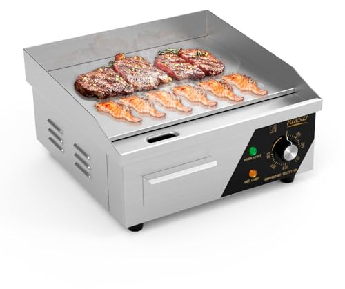 Bonnlo 14 Electric Griddle Countertop Flat Top, 1700W Electric Griddle 50℃ - 300℃, Teppanyaki Grill Stainless Steel with Adjustable Temperature Control for Home Restaurant Commercial - 36CM
