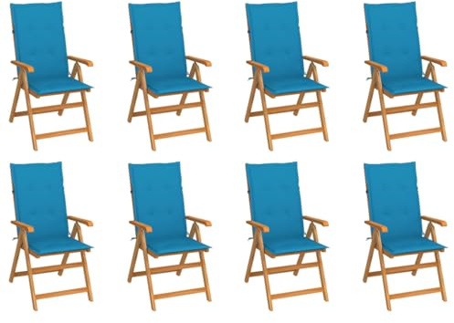 Mimdixy Outdoor Stühle Loungesessel Gartenstuhl,Verstellbare Gartenstühle mit Auflagen 8 STK. Massivholz Teak,Relaxsessel Für Camping,Garten,Balkon,Kann Schnell Zusammengebaut Werden