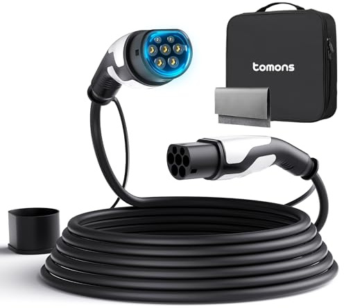 tomons Typ 2 Ladekabel, 11KW 10M 16A 3-Phasig,für E-Auto EV/PHEV | 3-phasig 16A Ladeleistung | CE/TUV | IP55 | kompatibel Model S/3/X/Y, ID.3/4, E-Tron, ZOE uvm. | inkl. Tragetaschev